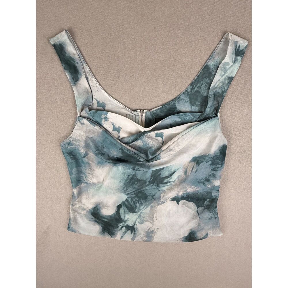 Forever 21 Women's XL Teal Green Camo Tie-Dye Zip-Up Blouse Top